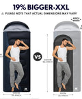 Comparison of two XXL winter sleeping bags for adults with draft collar, showing differences in size for four season use.