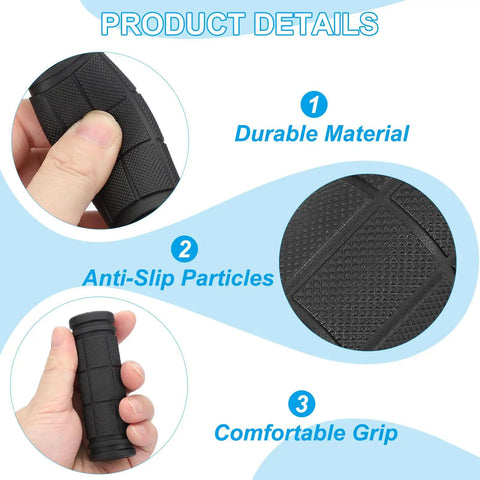 Close-up of Brown Non Slip Bike Handlebar Grips Set 4.72 Inch Length Rubber Grips with anti-slip particles and comfortable grip.