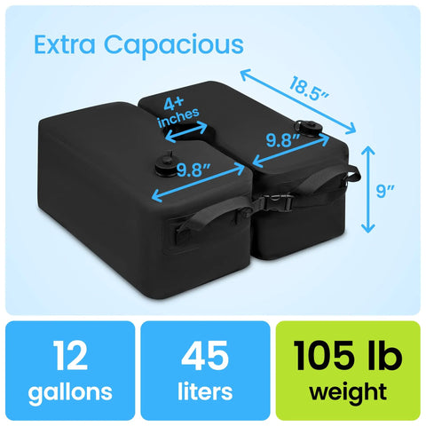Detachable Square Umbrella Base Water Bag 30L 70lb Water Filled Black For Cantilever Stand Security On Windy Days With Easy Fill Side Slot