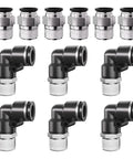 One Quarter Inch Tube OD To One Quarter Inch NPT Thread Push To Connect Fittings For Pneumatic Systems Male Straight And Elbow Pack of Twelve