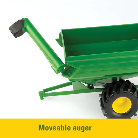 Close-up of 1:32 scale green grain cart auger, part of One Thirty Second Scale S780 Combine With Grain Head And 7290R Tractor Grain Cart Set.