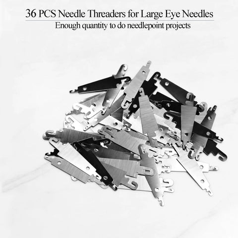 36 Pieces Stainless Steel Needle Threaders In Clear Box For No Fuss Hand Sewing And Embroidery Cross Stitch And Large Eye Needle Crafting Tools For DIY Sewing displayed.