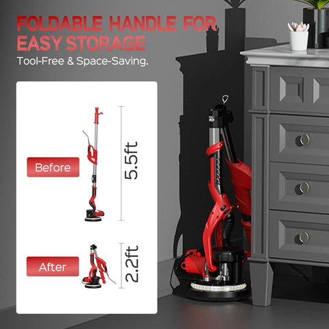 Folded Drywall Sander Upgrade For DIY Home Projects With 8 Amp Motor, 7 Speed Settings 800 To 1800 RPM, 5.5 to 2.2 ft.