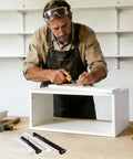 Heavy Duty Flip Up Drawer Slides 185 Millimeter With Full Hardware Kit Side Mounted Hidden Glide Rails For Dressers And Cabinets Zero Friction Plastic Tracks In Matte Black being installed on a white drawer.