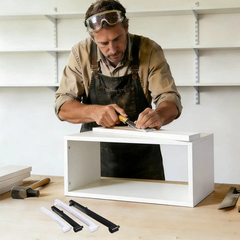 Heavy Duty Flip Up Drawer Slides 185 Millimeter With Full Hardware Kit Side Mounted Hidden Glide Rails For Dressers And Cabinets Zero Friction Plastic Tracks In Matte Black being installed on a white drawer.