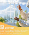 Beekeeper holding Two Pack Metal Queen Excluder For Beehives 10 Frame Size, durable aluminum tool for beekeeping supplies outdoors.