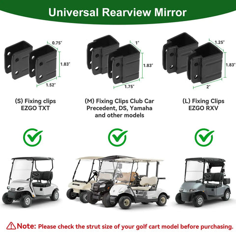 Dead Simple Golf Cart Side And Rear View Mirror Set Offering Badass HD Reflections No Drill Bracket Mount Universal Fitment For Ezgo Club Car Yamaha, fixing clips for universal fit.