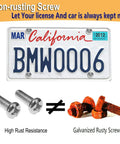 Matte Black License Plate Screw Caps Kit With M6X20mm Stainless Steel Bolts shown compared to rusty screws