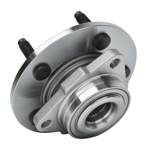 Close-up of Beefy Front Wheel Bearing Hub Assembly Pair For Dodge Ram 1500 2002-2008 5 Lug Front Hubs Replacement Set Two Hubs Included OE Style Heavy Duty Upgrade