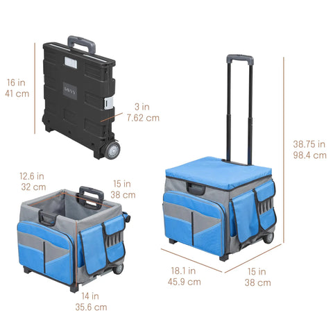 Mobile Folding Utility Cart With Canvas Organizer Bag, Grab And Go Rolling Cart for groceries tools laundry books and more