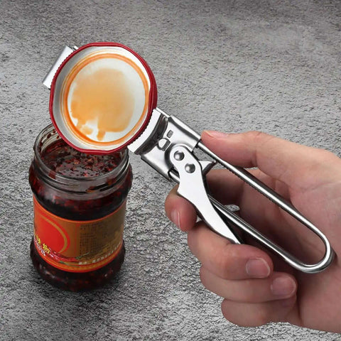 All In One Adjustable Jar And Can Opener No Fuss Stainless Steel Manual Kitchen Gadget opens jar with lid gripper