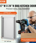 Man installing Stainless Steel BBQ Access Door For Outdoor Kitchen 17x24 Inch Flush Mount Wall Panel With Recessed Handle