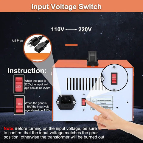 Back view of Heavy Duty 3000W Voltage Converter With LCD Display No Fuss Setup Step Up And Down Transformer 110V to 220V