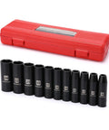 11 Piece 1/2 Inch Drive Deep Impact Socket Set Metric 10 11 12 13 14 16 17 19 21 22 24mm 6 Point Deep Sockets Radius Corner Design CR-V Steel