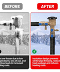 Comparison of frozen pipes before insulation and protected pipes after using Heavy Duty 2 Inch By 14 Ft Pipe Insulation Tape for winter freeze.