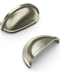Upgrade Your Kitchen Game With Solid Core Cabinet Pulls, Satin Nickel Cup Handles For Dressers And Doors, 3 Inch Center Furniture Hardware Featuring Classic Williamsburg Style Vintage Vibes, two satin nickel cup handles.