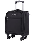 Verage underseat carry-on luggage with wheels, black softside, 14.5-inch spinner, front view.