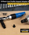 Low Profile Impact Socket Adapter Set with Detent Ball Retention Three Chrome Moly Adapters 1/4 to 3/8 3/8 to 1/2 1/2 to 3/4
