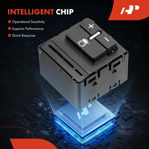 Trailer Brake Control Switch For Chevy Silverado Suburban Tahoe GMC Sierra Canyon Yukon 2014 To 2021 Replacement 23145874 Plug And Play Easy Install Beefed Up Fit Tow Ready Vehicle Towing Compatibility with intelligent chip in close-up view.