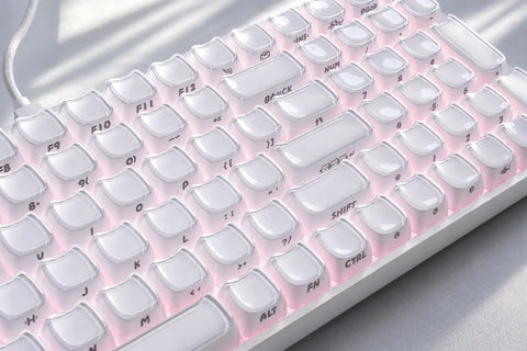 Wireless Mechanical Keyboard With Number Pad And Dynamic RGB Lighting Featuring Playful Jelly Cat Keycaps close-up view with pink backlight.