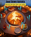 41 Inch Fire Pit Surround Tabletop Universal Fit For 21 Inch Pits with food on grill and protective barrier in backyard