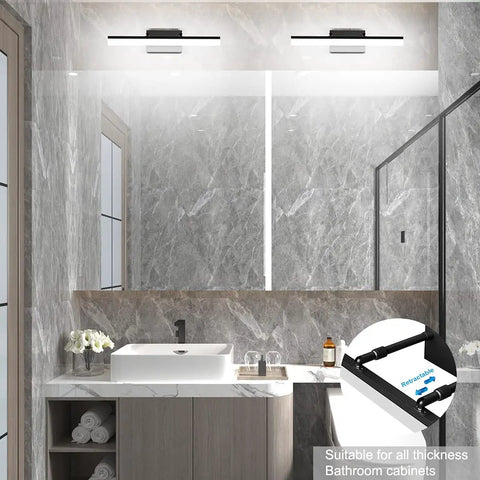 Slim Black Vanity Light For Bathroom Over Mirror With Adjustable Rotatable LED Fixture 19.7 Inch Bar above modern sink