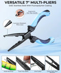 Fishing Sling Tackle Bag Kit With 3500 Tackle Box And Full Gear Set showing 7-inch multi-pliers with non-slip handle and cutter tips.