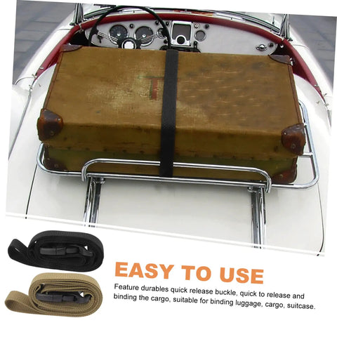 Heavy Duty Cargo Straps With Quick Release Buckles, 2 Pack Webbing Belts securing luggage on car rack, black and khaki.