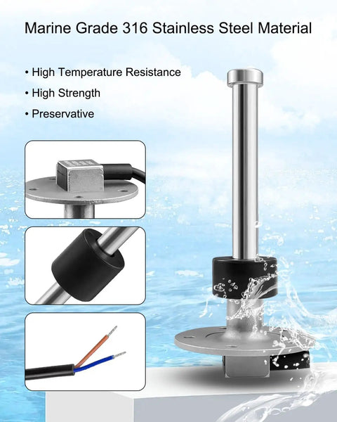 Beefy Five Inch 240-33 Ohms Fuel Level Sending Unit For Marine Boats Trucks And Cars, Precise 10mm Tank Sender With 130mm Core, Fits 5.5 To 6.1 Inch Tanks, Durable Fuel Gauge Sensor For Easy Fuel Monitoring, 316 stainless steel