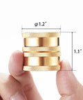 Dual Swivel Garden Hose Adapter Female To Female Connector Brass Heavy Duty 2 Pack No Fuss Corrosion Resistant Hose Fittings For Quick Tool Free Joins And Smooth Flow Watering, brass 1.2-inch adapter shown in hand