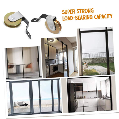 Four Pack Sliding Door Wheel Replacement Kit With Hanging Screen Rollers For Top And Bottom Tracks shown with sliding doors
