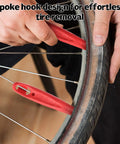 Using the All In One Bike Repair Kit With Waterproof Hard Shell Case Ride Ready Pump Patch Kit And Multi Tool for tire removal.
