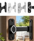 Premium Aluminum Sliding Barn Door Lock Featuring 90 Degree Flip Security Latch in black, mounted on wood door.