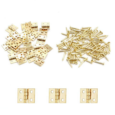 24 Pack Mini Brass Hinges 180 Degree Rotation For Jewelry Box Cabinet DIY Projects With Mounting Nails Golden Durable 10x8mm