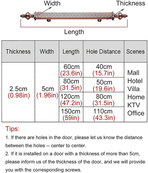Diagram of Big 47 Inch Rustic Sliding Barn Door Handle Decor Pull dimensions and installation tips with 120cm length option.