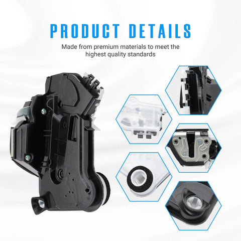 Front Left Power Door Lock Actuator With Latch Assembly For Toyota Corolla Camry Highlander RAV4 Sienna Lexus ES250 ES300h ES350 RX350 RX450h Plug And Play Direct Fit Replacement 6904002440 937909 DLA1423, black plastic close-up