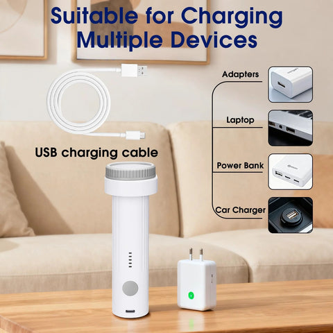 Eunhdet cordless vacuum pump for storage bags; white plastic with grey collar and USB charging cable.