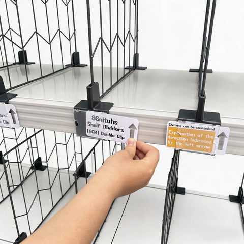 Twenty Pack Heavy Duty Wire Shelf Dividers With Double Buckle Clips For Store Fixtures And Library Shelving Includes Erasable Price Labels