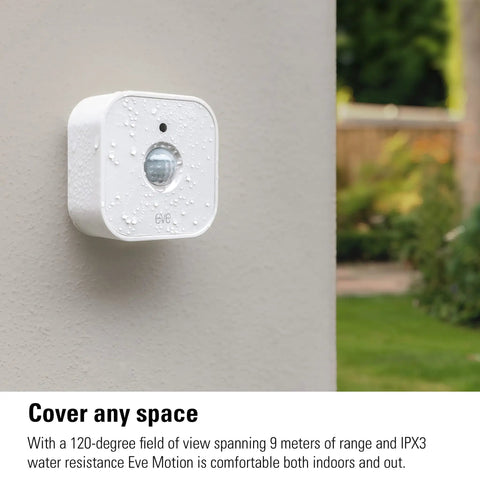 Super Smooth Wireless Smart Motion Sensor 3 Pack Wide Angle Indoor Outdoor Detection mounted on a wall, water-resistant design.