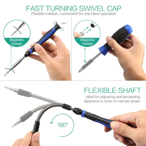 Flexible shaft and magnetic design of 172 In 1 Magnetic Precision Screwdriver Kit With 156 Bits for electronics repair