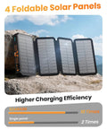 On The Go 48000mAh Solar Charger Power Bank With Four Solar Panels Wireless Charging Four Built In Cables PD QC 3 on rocks