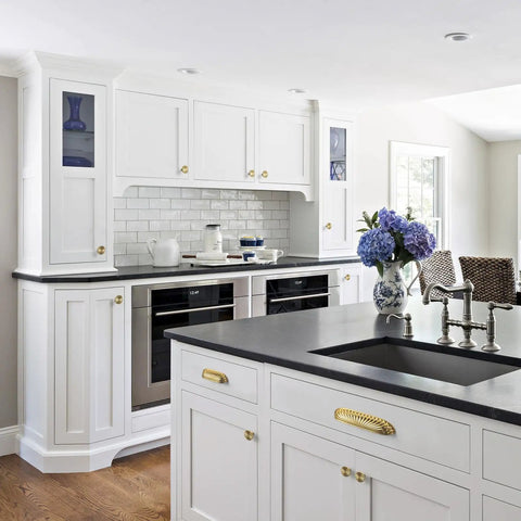 Top Shelf Modern Cabinet Pulls With 5 Inch Hole Centers And Brushed Gold Zinc Alloy Handles For Kitchen Drawers And Furniture Doors Six Pack on kitchen cabinets.