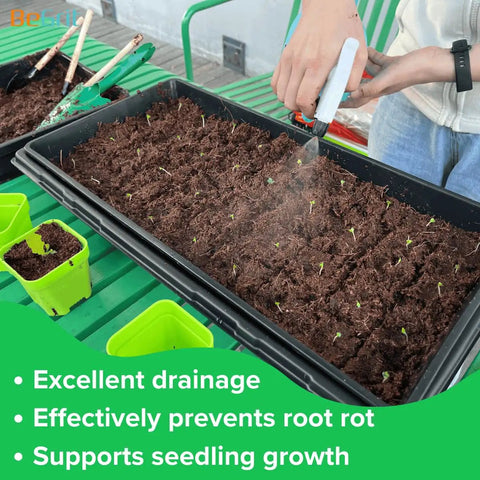 Hand watering seedlings in 1020 Mesh Trays With Holes Mesh Bottom Seed Starting Tray For Microgreens Germination And Propagation 10 By 21 Inches Heavy Duty 6 Pack Built For Wet Soil With Superior Drainage And Airflow