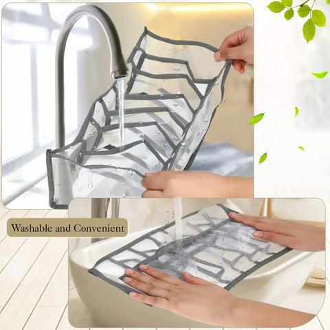 Person washing foldable mesh divider from 18 Piece Wardrobe Organizer Set With Foldable Drawer Dividers In Two Sizes