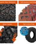 Beefed Up All Terrain ATV UTV Tires 25X10-12 6PR tubeless set of 2, showing tread pattern, puncture resistance, and grip features.