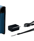 Beast Of A Blaze Outdoor Connected Laser Measure accessories with case, charger, USB cable, and strap displayed.