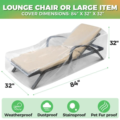 2 Pack Waterproof Outdoor Chaise Lounge Covers For Patio Furniture Heavy Duty Clear Plastic Protectors covering a lounge chair