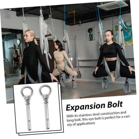 Stainless Steel Eye Bolts Hanger Kit For Heavy Duty Lifting And Hanging Expansion Bolts With Snap Hooks Five Piece Set For Pro Grade Secure Rigging Gear Racks And Hardware Projects used for aerial yoga studio suspension