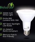 4 Pack LED PAR30 Dimmable Flood Light Bulbs, 12W Equivalent to 75W Halogen, 850 Lumen, 3000K Warm White with features