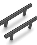 2 Pack Round Bar Cabinet Pulls Matte Black Finish Euro Style T Bar Handles With 3 Inch Center To Center Mounting And 5 Inch Overall Length